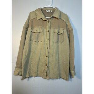 BKE Button Up Shirt The Boyfriend Fit Sz Small Tan Gauzy Oversized Western